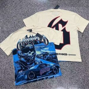 Godspeed Men's Graphic Racing Tee - Cream/Blue